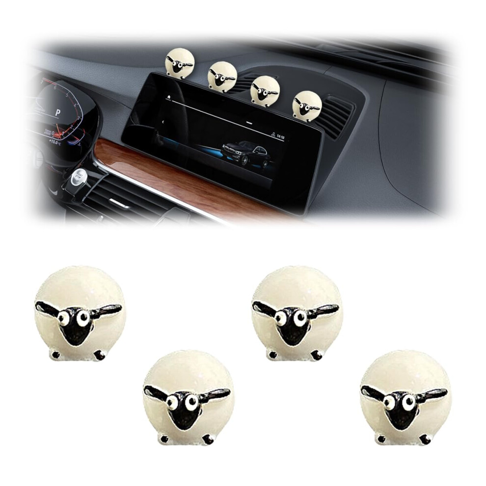 4Pcs Cute Sheep Car Dashboard Ornament, Kawaii Resin Animal Decoration For Rearview Mirror And Home 9113335451612
