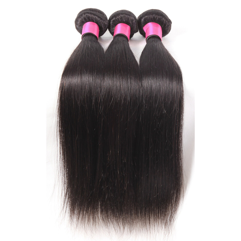 Brazilian Virgin Human Hair Extensions 24 26 28in Silky Straight 3 Bundles Natural Color 8A