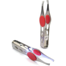 LED Tweezers Set with LED Light Precision for Eyebrow and Facial Hair Removal, 2 Pcs Silver