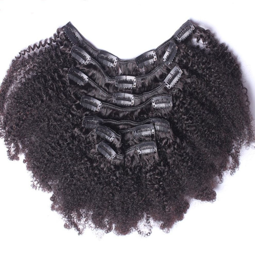Unisex Black 10 Inch Afro Kinky Curly Clip In Hair Extensions Brazilian Virgin Human Hair Natural 4B 4C 7Pcs Set