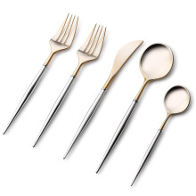 VeZee Disposable Plastic Noble Collection Shiny Top Gold/Silver Bottom Flatware Set Pack of 80