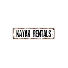 Kayak Rentals Sign Paddle Canoe Float River Lake Fish Water Rustic Street Metal Sign or Door Name Plate Plaque Size: 4 x 16 Inch