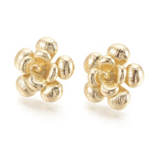 Brass Stud Earrings Findings Flower Nickel Free Real 18K Gold Plated 25x26mm Pin: 0.6mm