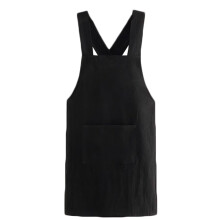 Japanese Style Linen Cross Back Apron with Oil Resistant Breathable Fabric for Cooking and Baking Black