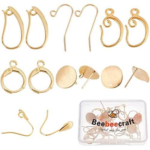 28Pcs 7 Style 18K Real Gold Plated Studs Earrings Hooks and Hoops Set with Loop