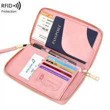 AUMIY Portable RFID Blocking Passport Holder Airplane Ticket Clip Travel Credit Card Wallet With Zipper And Wrist Strap