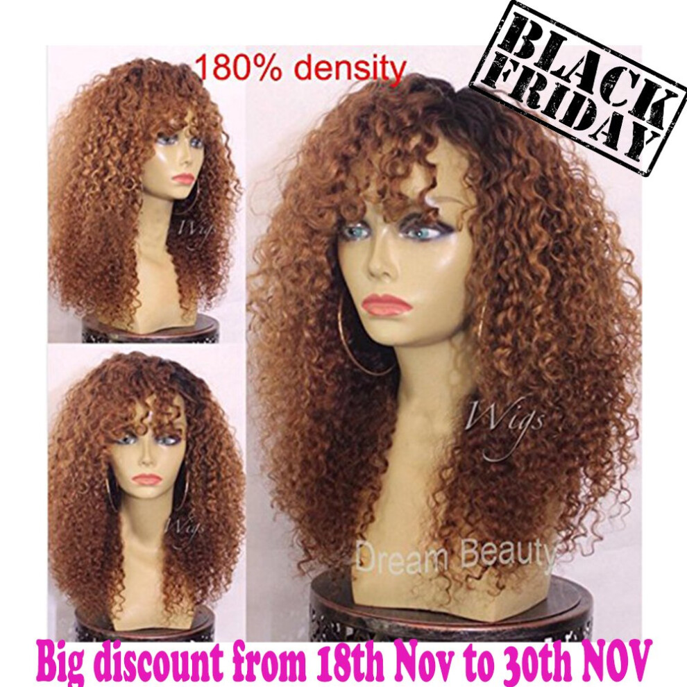 Human Hair Lace Front Wig 24 Inch Ombre Kinky Curly 180% Density Wet and Wavy for Black Women