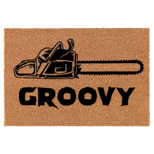 Welcome Doormat Coco Coir Door Mat Gift Groovy Chainsaw Horror Movie Fan Halloween (24" x 16")