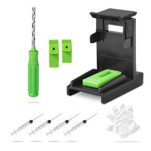 5 in 1 Ink Refill Tools Compatible for Hp Inkjet Ink Cartridges Include Ink Cartridge Holder, Hand Drill, Gloves, Ink pad, Syringes
