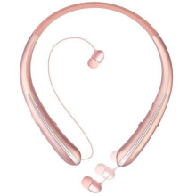 Pink Bluetooth Headphones, AMORNO Foldable Wireless Neckband with Retractable Earbuds, Sweatproof Noise Cancelling Stereo Earphones with Mic