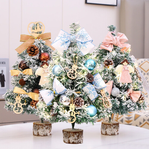 Jacenvly Mini Flocking Christmas Tree with Ornaments, Compatible with Halloween & Fall Desktop Decor, Blue