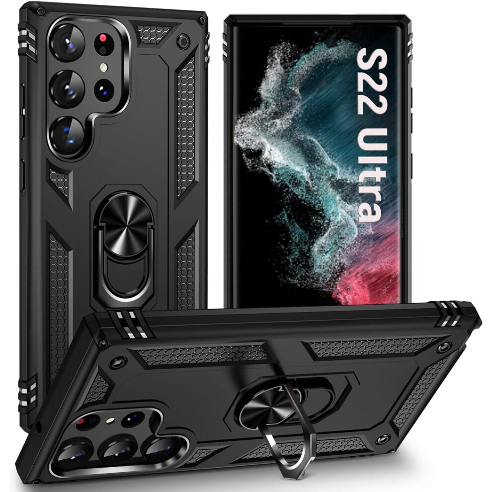 Ultra Slim Phone Case For Samsung Galaxy S22 Ultra - Military Grade Shockproof Protection With Kickstand, Durable Tpu Case For S22 Ultra (Black) Black 9338982164863
