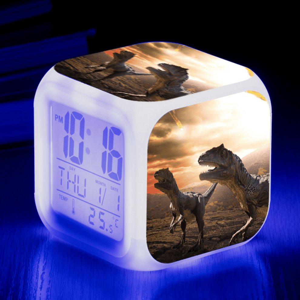 LED Alarm Clock with Dinosaur Pattern - Glowing Colorful Digital Table Clock for Kids, Adults - Creative Gift, Compatible with HTNL#991