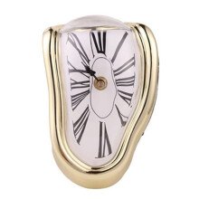 Niovtt Melting Clock Modern Surrealistic Shelf Decor Distorted Clock (Gold)
