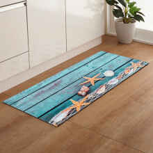 Rustic Starfish Seashell Kitchen Rugs 16"x24" Non Skid Washable Turquoise Wooden Planks Tropical Beach Runner Mat Summer Decor