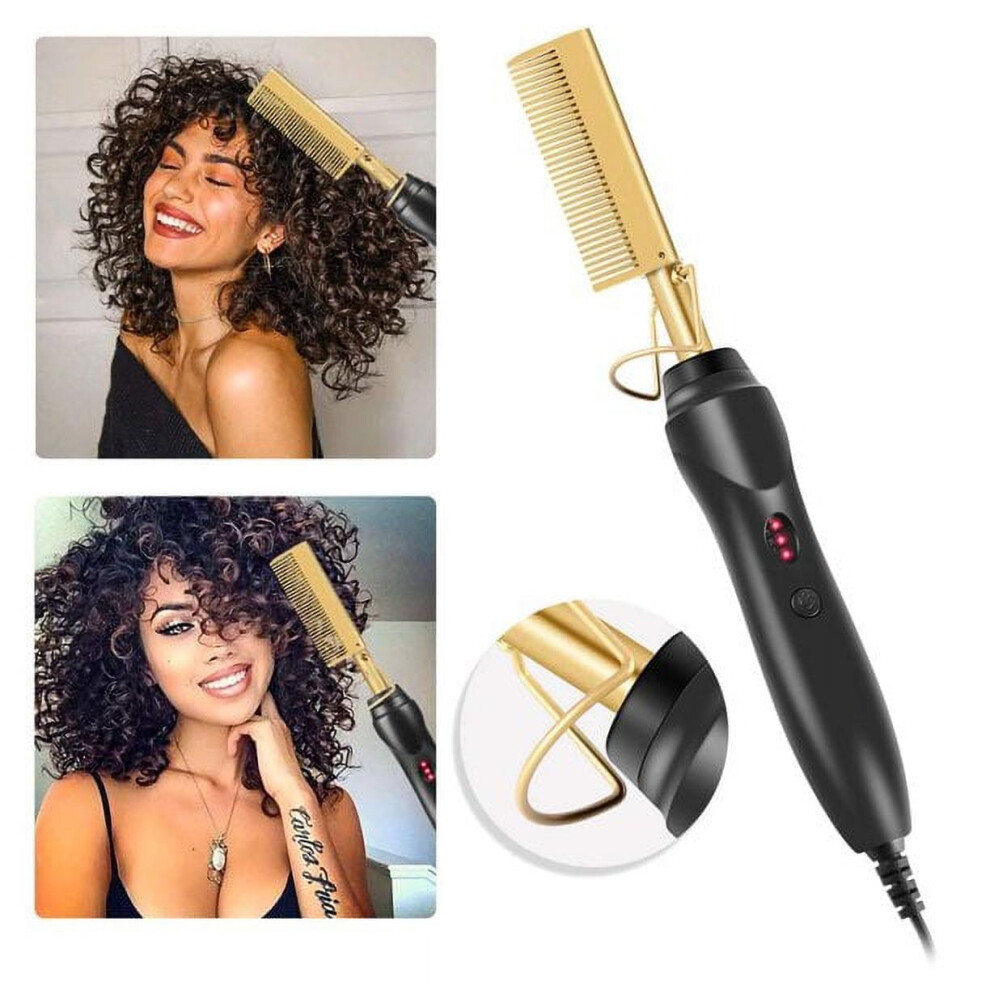 Gold Professional Electrical Straightening Comb, High Heat Press Comb, Hot Comb Hair Straightener, Electric Heating Comb