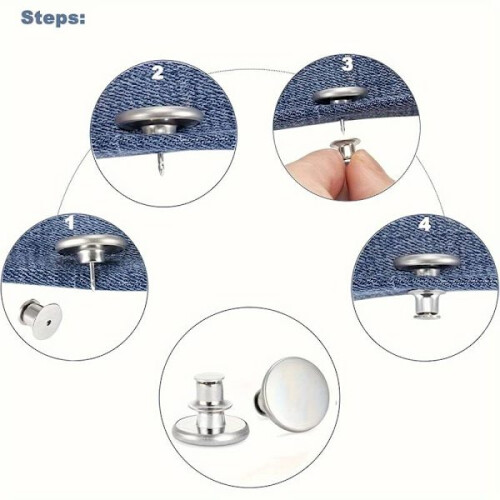 2-pack of no-sew trouser buttons - Adjust Size - White Silver 4-pack 2