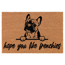 Welcome Doormat Coco Coir Door Mat Gift Hope You Like Frenchies Peeking French Bulldog (24" x 16")