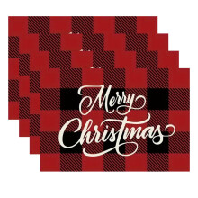 Luckky Christmas Placemats Set of 4, Buffalo Plaid Merry Christmas Table Mats, Washable Linen Dining Mat for Holiday Decor, 12 x 18in