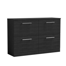 Balterley Level Modern Bathroom 4 Drawer Floor Standing Vanity Unit with Worktop & D Shape Handles, Black Woodgrain, 1205 mm