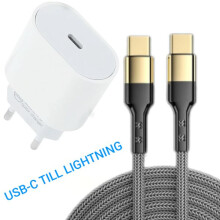 2 Meters + USB adapter 20W USB-C lightning cable Charger 1pc Adapter - 1pc Cord