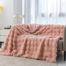 Soft Luxury Faux Rabbit Fur Throw Blanket for Couch, Cozy Fluffy Reversible Plush Velvet Blanket for Bed, Warm Thick Mink Blanket for Winter, Beige,