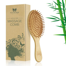 Bamboo Paddle Hair Brush for Detangling and Scalp Massage, Wooden Brush for All Hair Types
