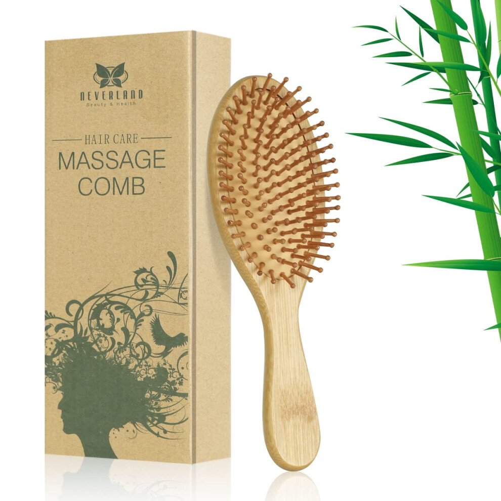 Bamboo Paddle Hair Brush for Detangling and Scalp Massage, Wooden Brush for All Hair Types