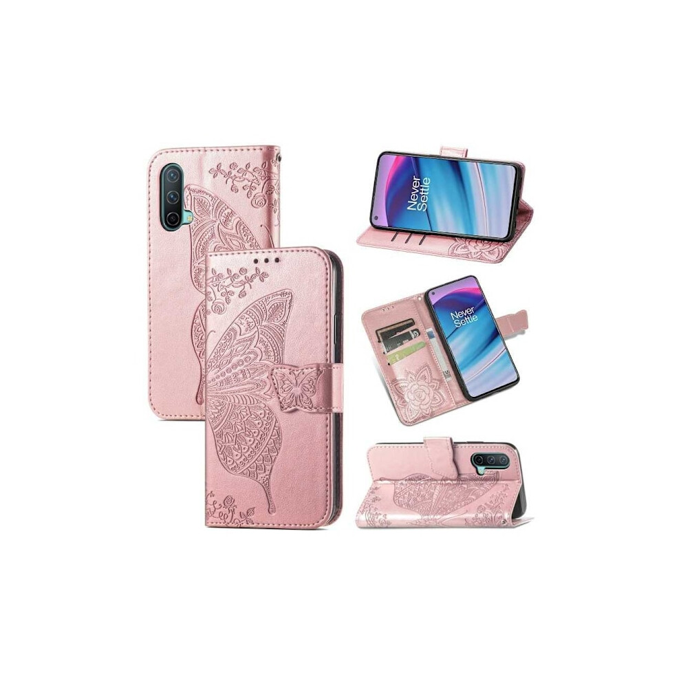 Compatible With Oneplus Nord Ce 5G Wallet Case Pu Leather 4-Compartment Motif Butterfly Rose Gold 9448990257003