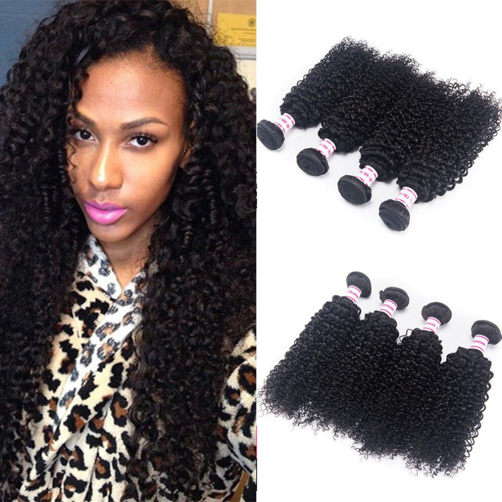 Unisex Brazilian Kinky Curly Virgin Human Hair Bundles Natural Color 4 Pack Soft Tangle Weave