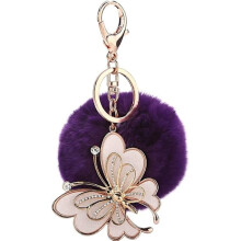 Keychain with ball and plush for car keys or handbag. Dark Purple