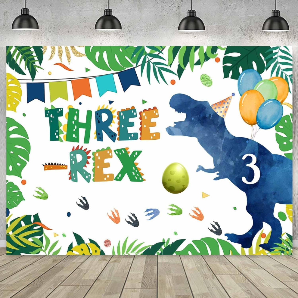 Dinosaur Three-Rex Birthday Backdrop For Boy Happy 3Rd Birthday Photography Background Greenery Jungle 3 Years 9402001806772