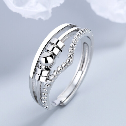 Adjustable Anti-Stress Ring with Rotatable Beads Silver 2