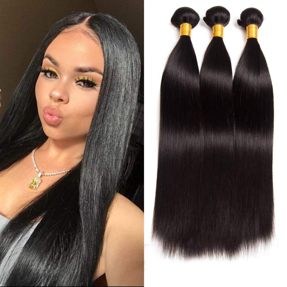 Unisex Brazilian Straight Hair Bundles 3 Pack Virgin Human Hair Extensions 7A Natural Color Unprocessed