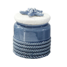 Ceramic Sugar Bowl with Lid Quality Porcelain Kitchen Spice Jar Blue Starfish Design