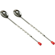 Soro Essentials - 2-Pack 11" Stainless Steel Bar Mixing Spoon with Red Top, compatible with home bar tools
