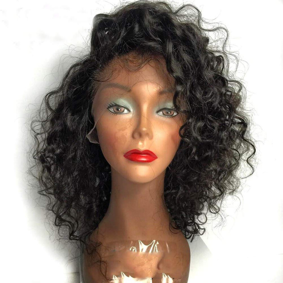 Unisex 360 Lace Frontal Wig 280 Density Curly Brazilian Human Hair Pre Plucked With Baby Hair