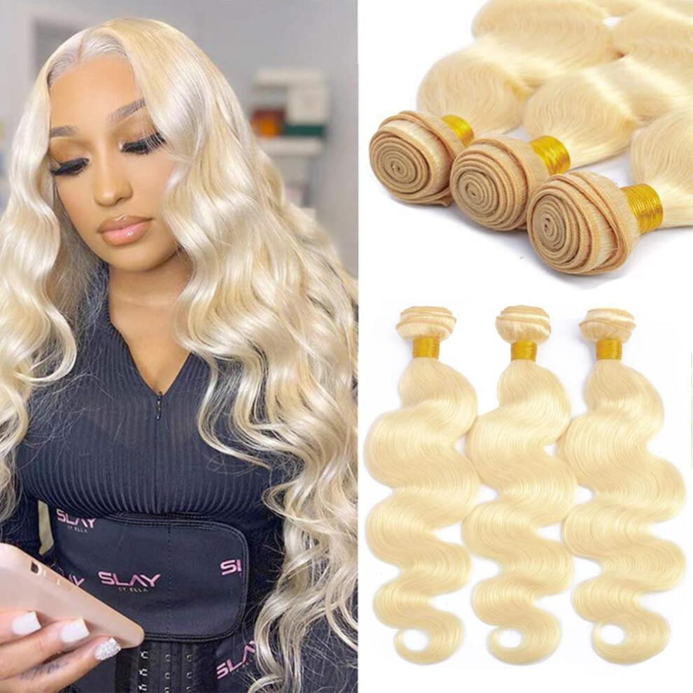 613 Blonde Body Wave Human Hair Bundles 10inch 3pcs Brazilian Virgin Remy Weave 12A Grade