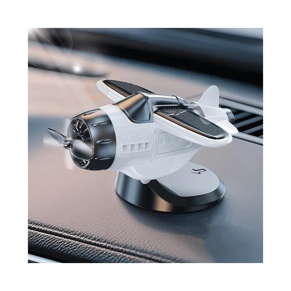 Solar Powered Rotating Airplane Car Dashboard Ornament With 360 Display And Nonslip Base White 9113335454095