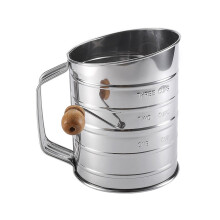 Stainless Steel 3 Cup Flour Sifter with Smooth Hand Crank and Fine Mesh for Baking