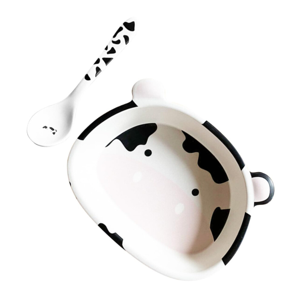 Cartoon Cow Bowl and Spoon Set for Kids Breakfast Salad Soup Fruit Snack Easy Clean Dinnerware