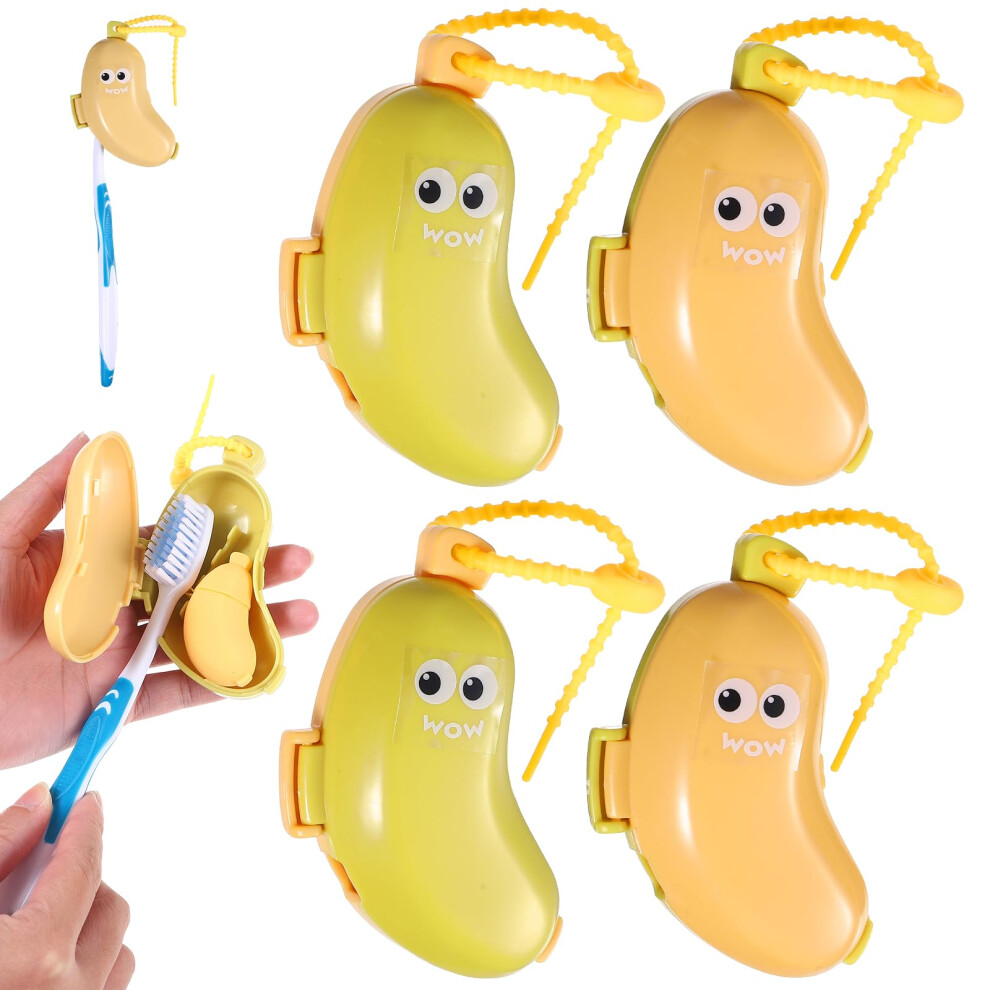 4Pcs Banana Toothbrush Holder and Covers, Cute Fruit Design with Hygienic Dust Protection for Travel
