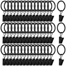 48 Pack Curtain Rings with Clips 1 Inch Metal Heavy Duty Drapery Rings for Rods Black