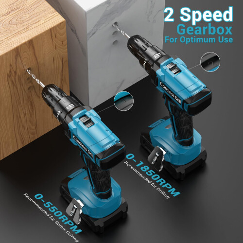 Cordless Drill Driver 21V, LEEIKOO Cordless Hammer 2