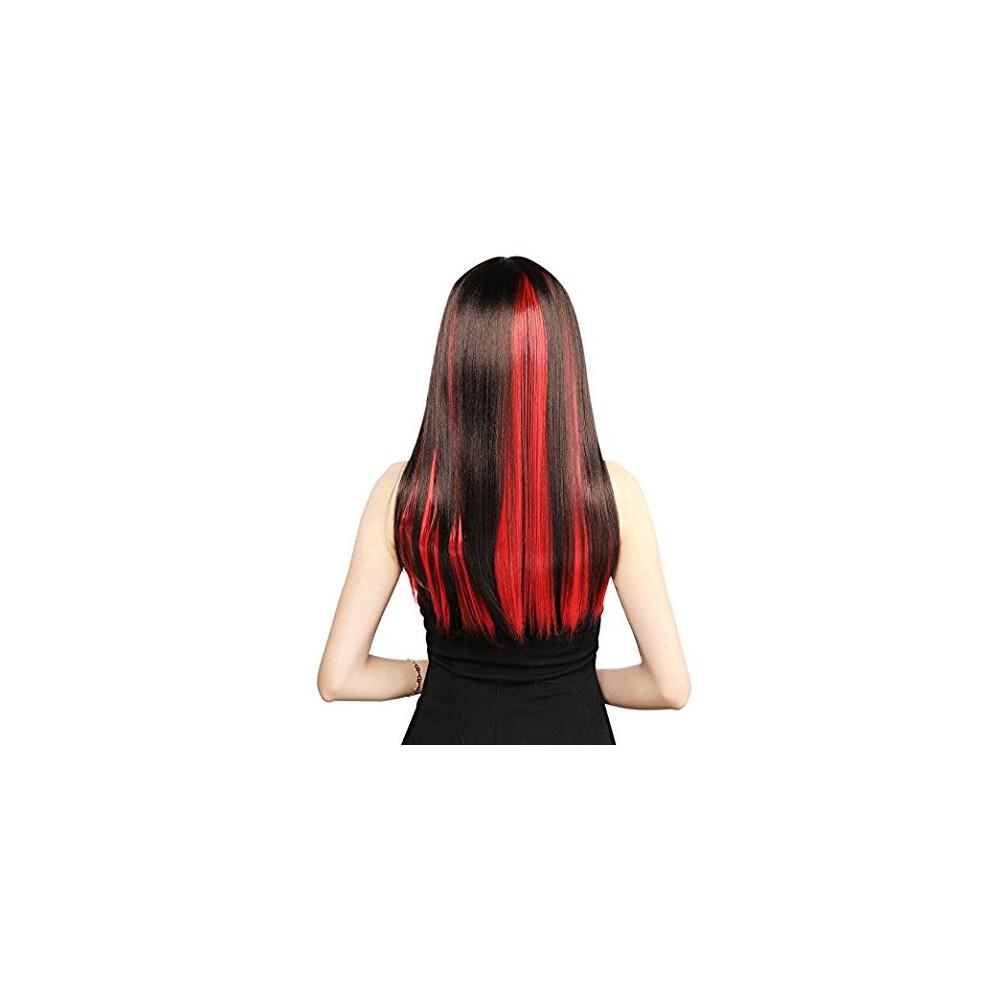 Unisex Red Clip In Hair Extensions 20 Inches Synthetic Straight Hairpieces For Party Highlights