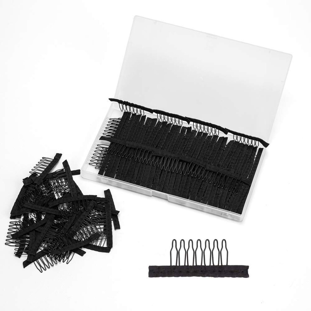 Unisex Black 100 Pcs Wig Combs And Clips With 7Teeth Durable Steel For Securing And Making Wigs