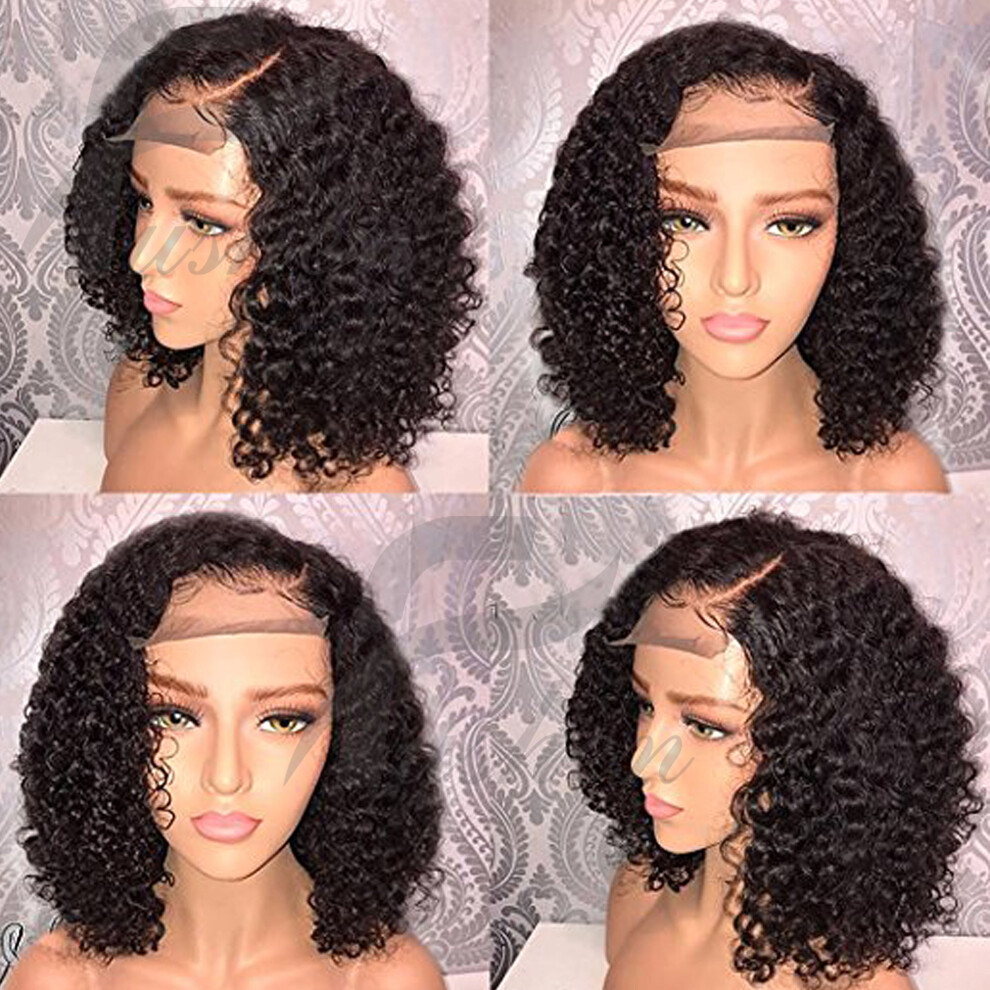 Unisex 13X6 Curly Lace Front Wig Brazilian Human Hair Pre Plucked Bob With Baby Hair 150% Density