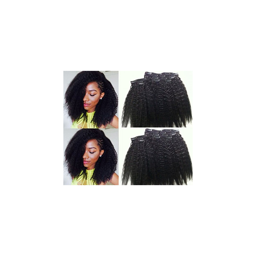 18 Inch Kinky Straight Clip In Human Hair Extensions Natural Black Yaki 120g Remy for Instant Volume