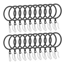 40pcs 1.5 Inch Metal Curtain Rings with Hooks Black Smooth Gliding Nickel Finish for Drapery