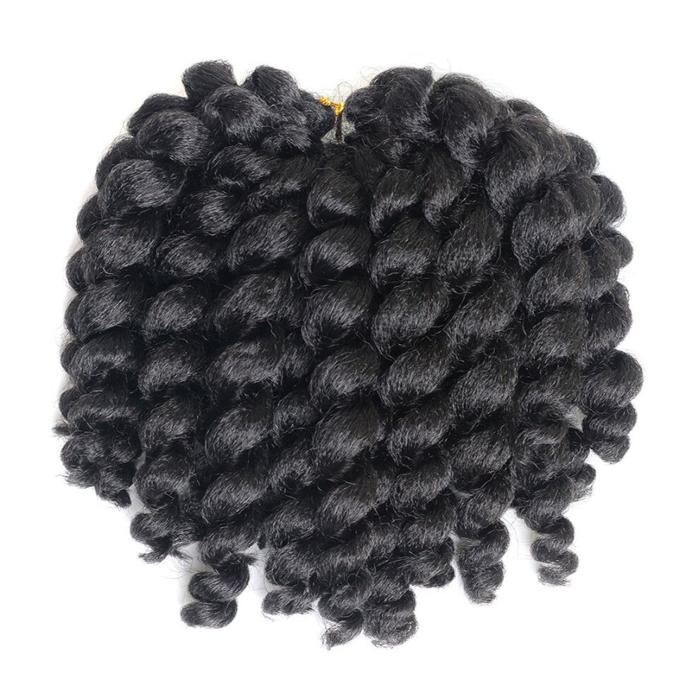 Unisex Black 8 Inch Jamaican Bounce Crochet Braids Hair Extensions, Synthetic Wand Curls, 3 Packs